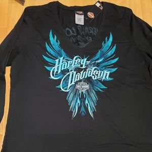 Harley Davidson Emerald Coast Womens sz XXL Black Long Sleeve Tee NWT Thumb hole